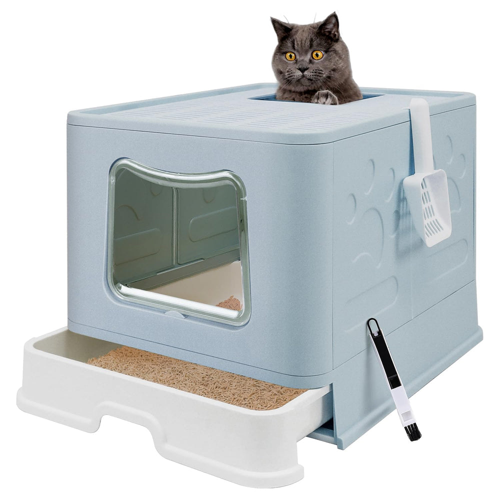 Fophop XL foldable cat litter box folded compact for easy storage and travel.