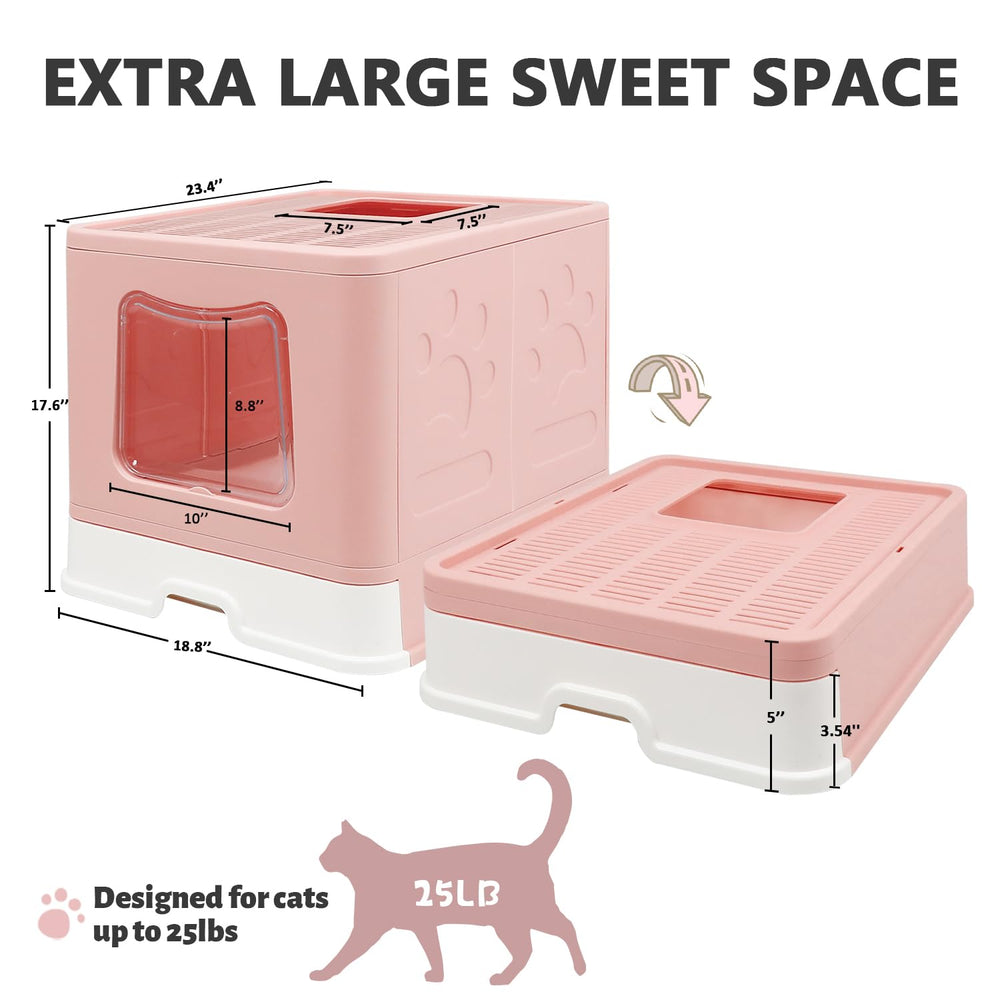 Fophop XL litter box front-entry top-exit design in pink.