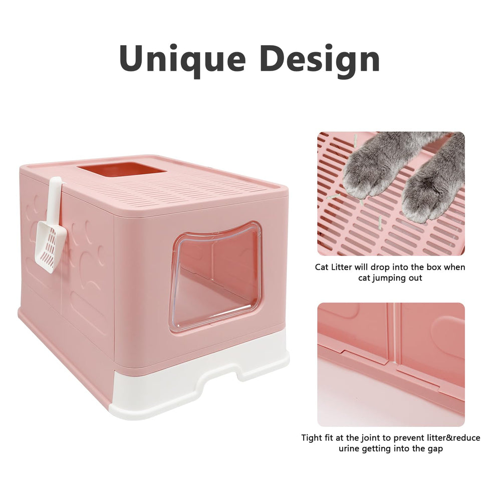 Fophop XL foldable litter box interior offers generous space in pink.