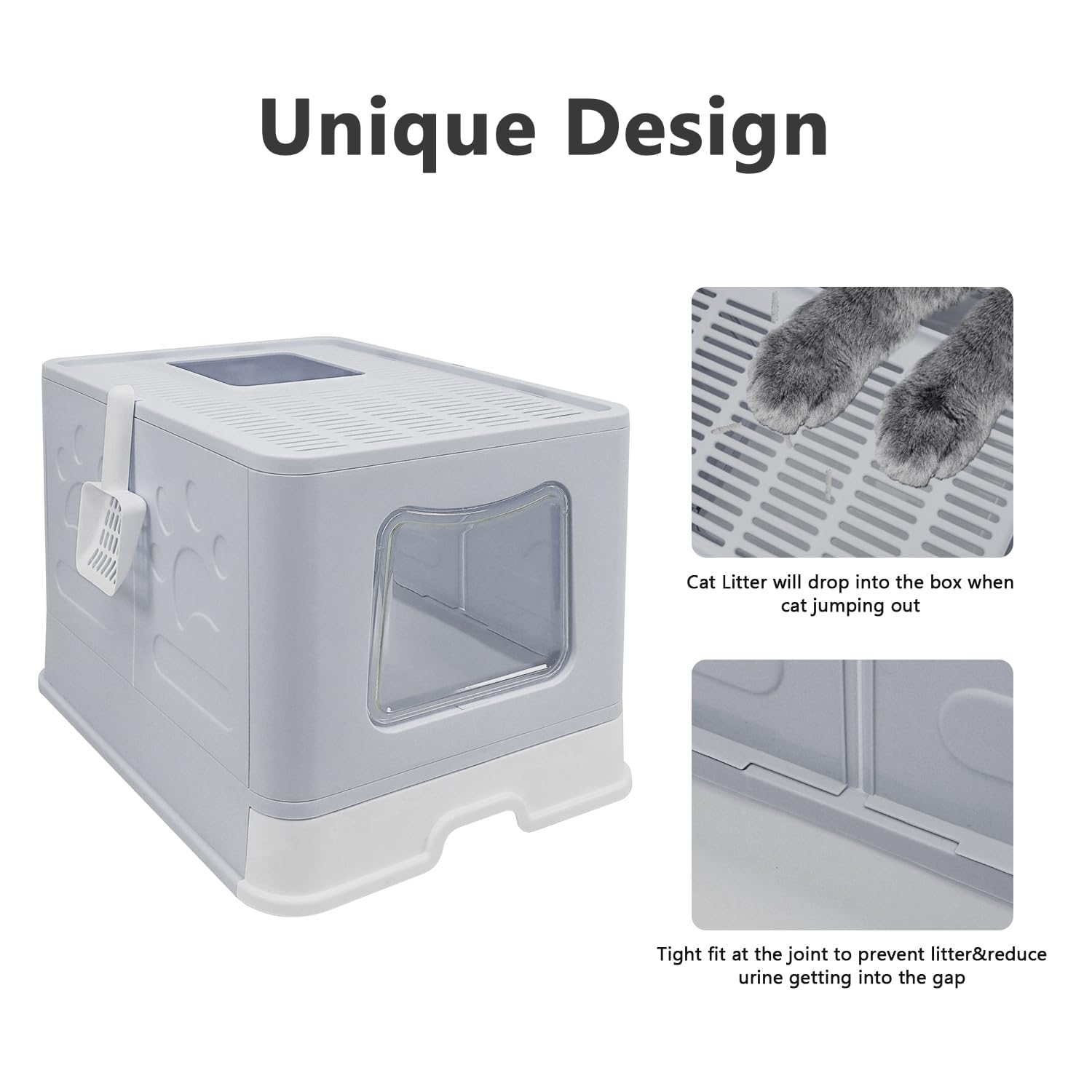 Fophop XL foldable litter box paw pedal reduces litter tracking