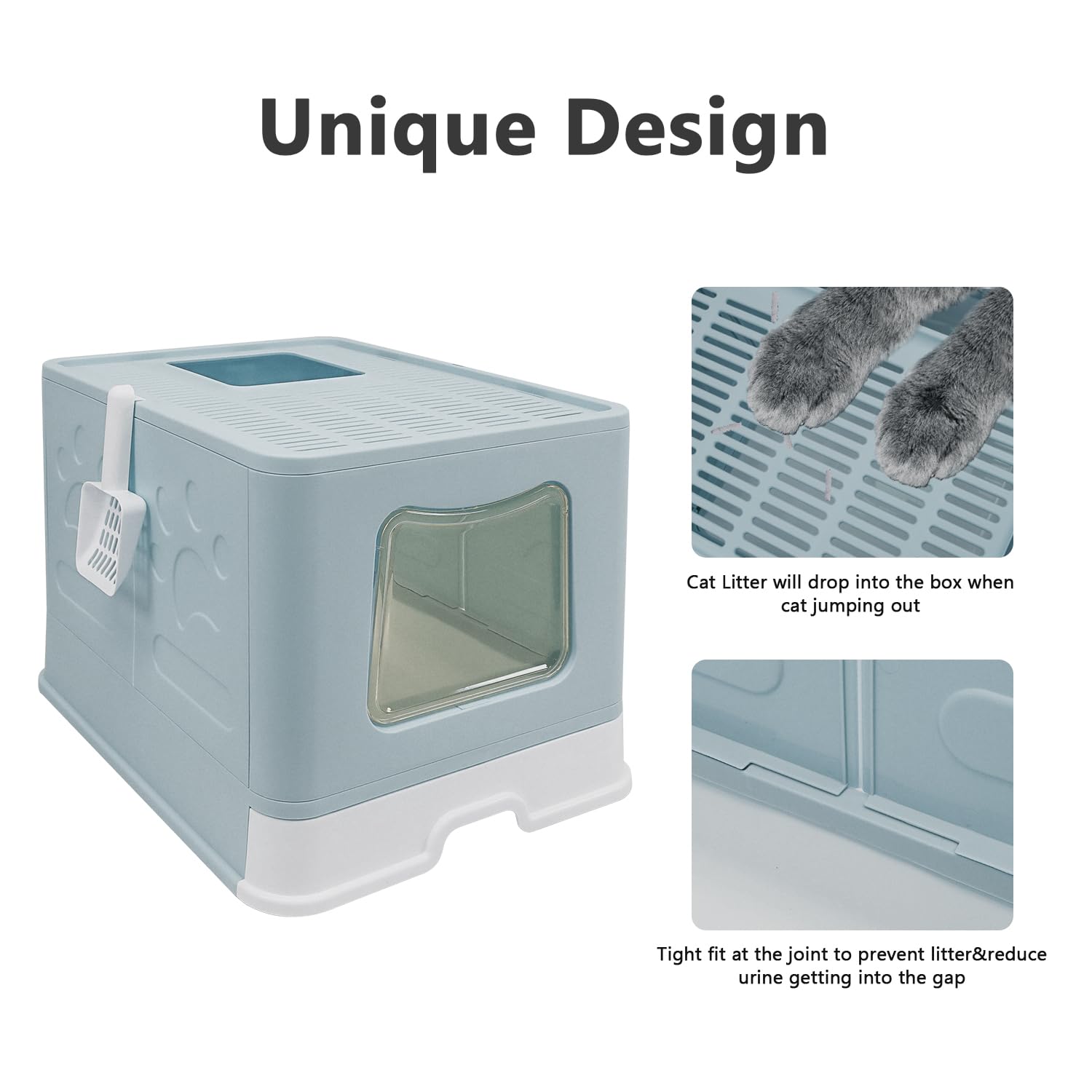 Fophop XL foldable cat litter box paws-safe surface minimizes paw dirt and tracking.