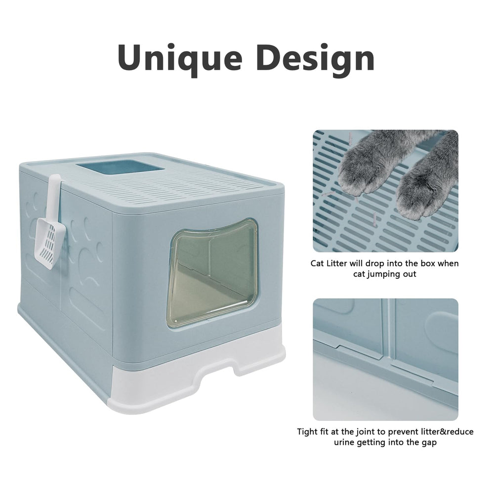 Fophop XL foldable cat litter box paws-safe surface minimizes paw dirt and tracking.