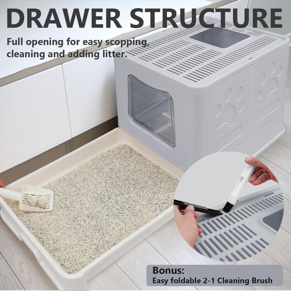 Fophop XL foldable litter box pull-out drawer for quick scooping