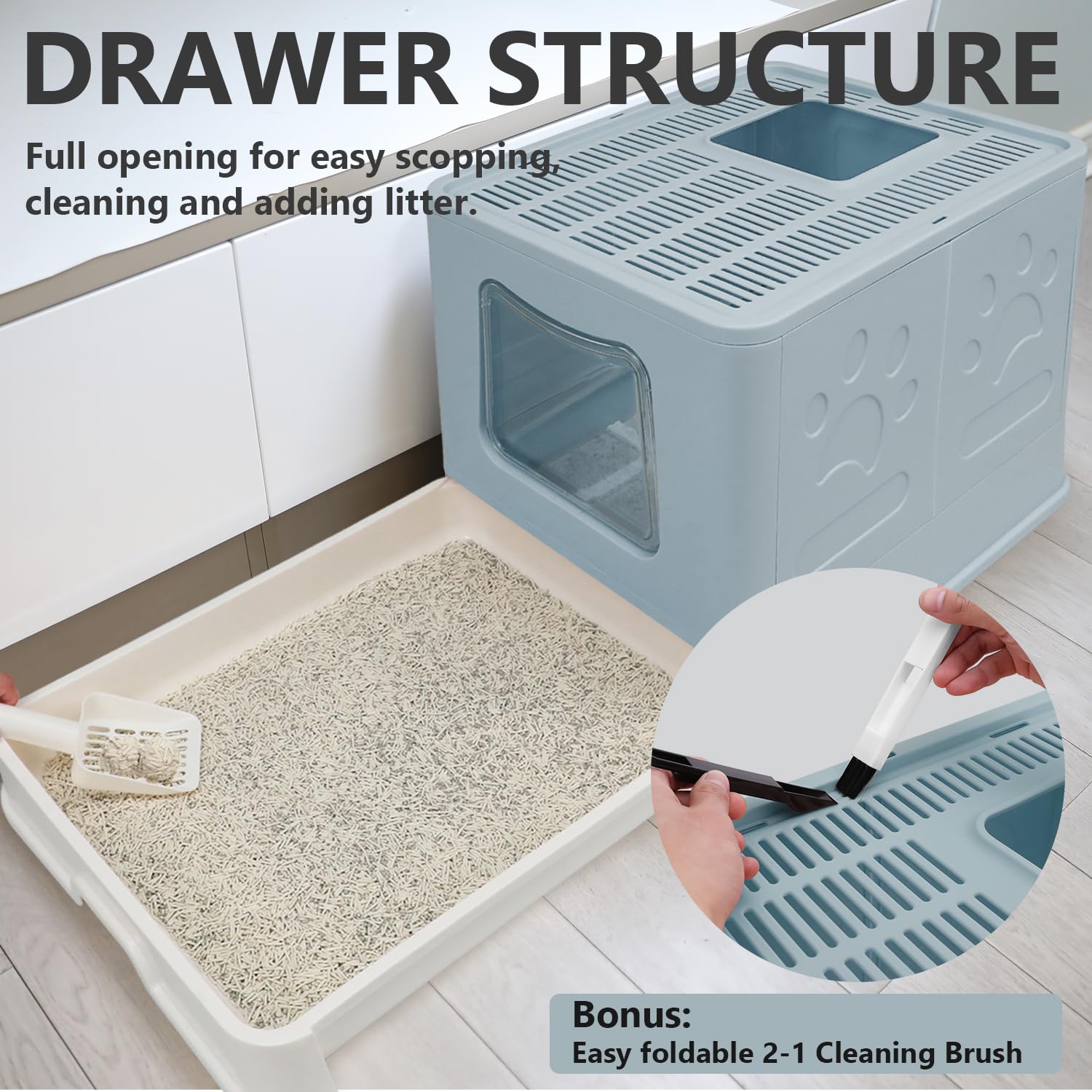 Fophop XL foldable cat litter box scoop included for quick, tidy waste cleanup.