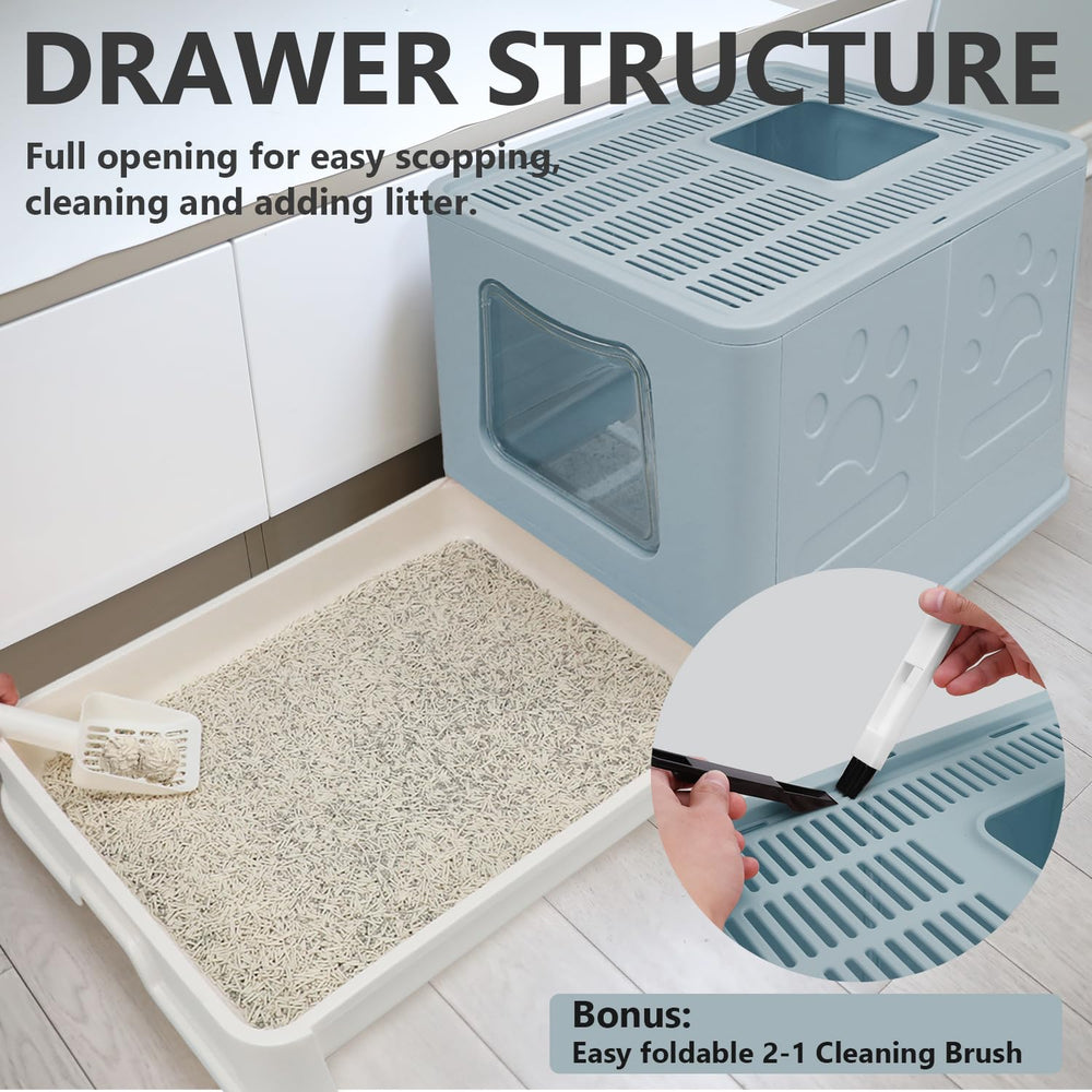 Fophop XL foldable cat litter box scoop included for quick, tidy waste cleanup.