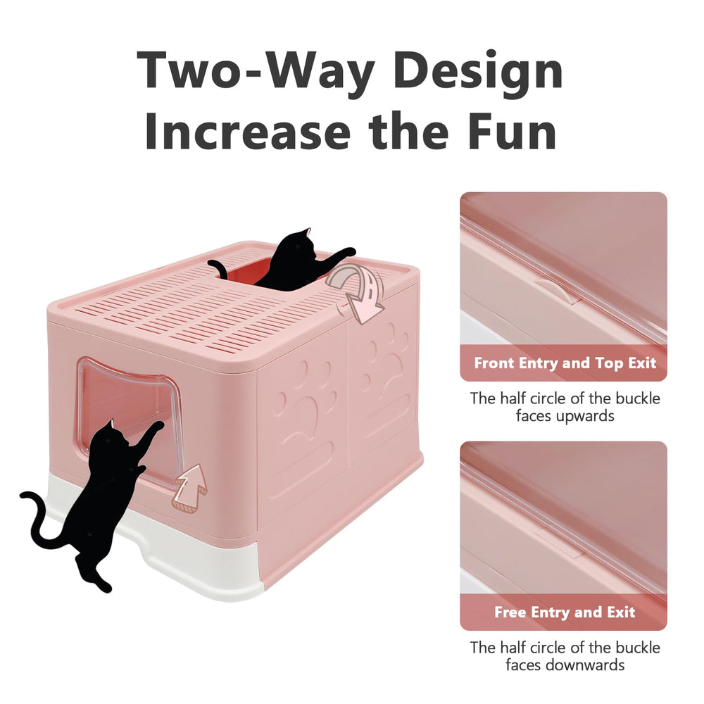 Fophop XL litter box top-entry anti-splash pink reduces scatter.