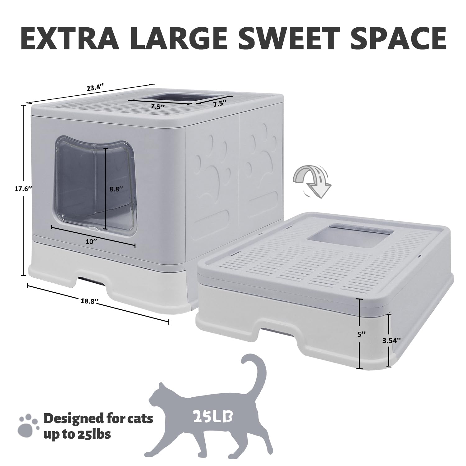 Fophop XL foldable litter box top-entry design for easy access