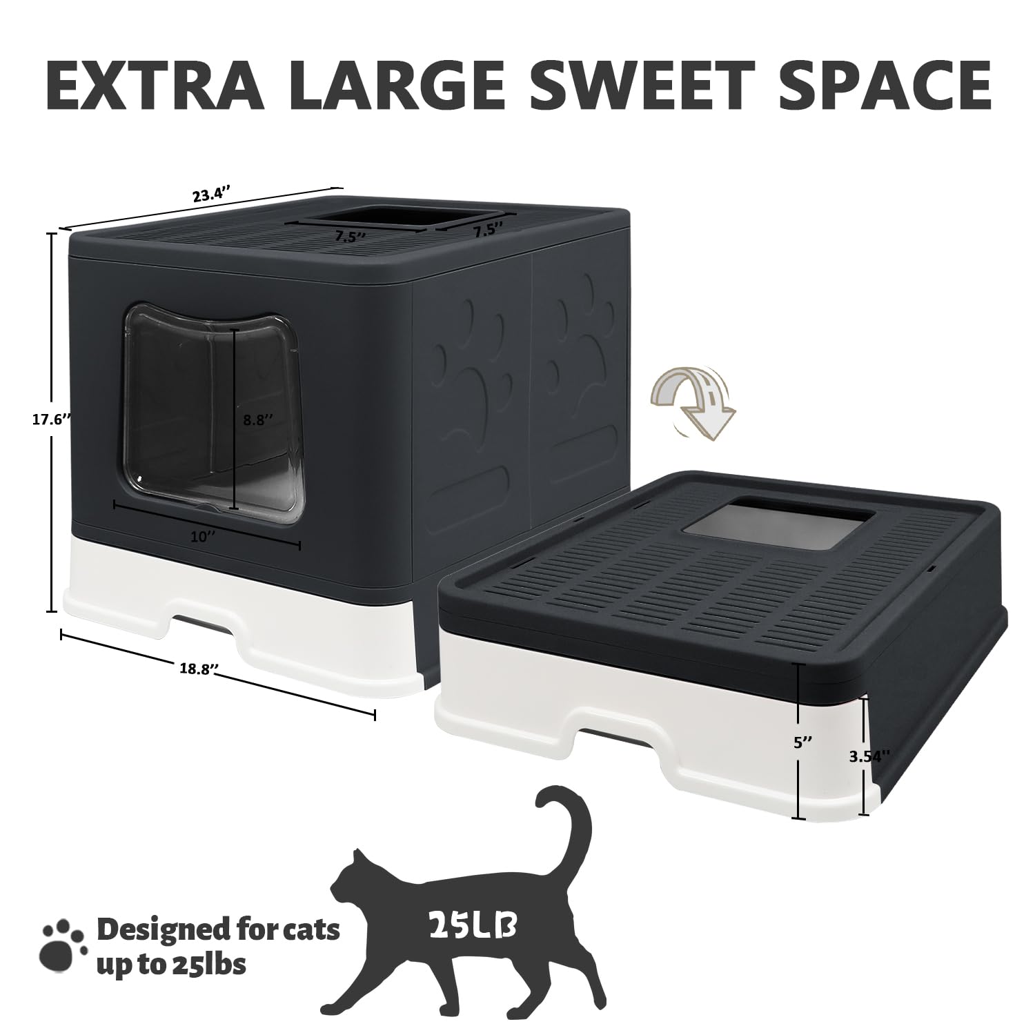 Fophop XL foldable litter box top-entry—controlled access