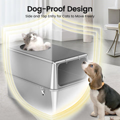 FOPUNB stainless steel litter box enclosed design keeps dogs out and cats secure