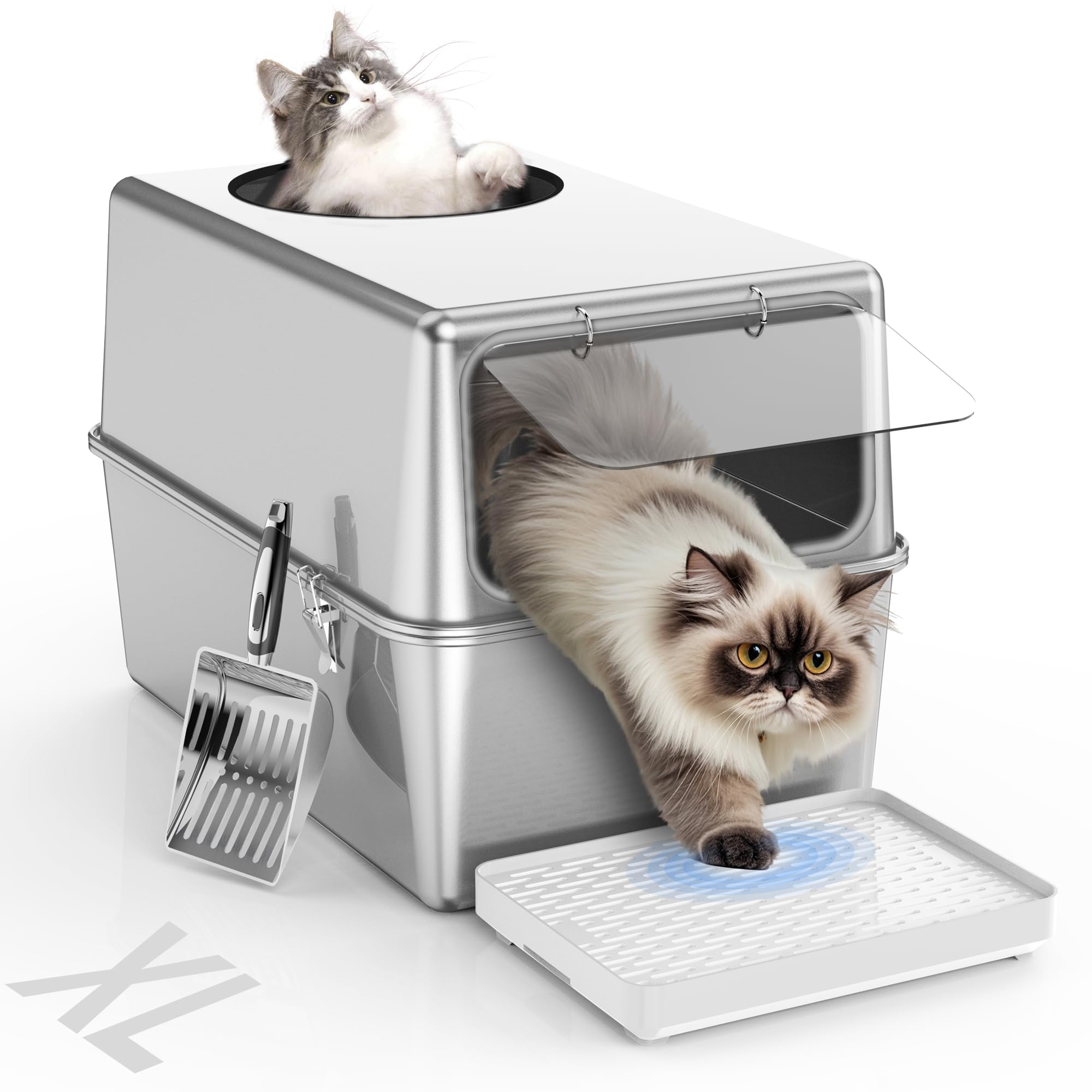 FOPUNB stainless steel litter box front entry offers easy access for multi cat homes