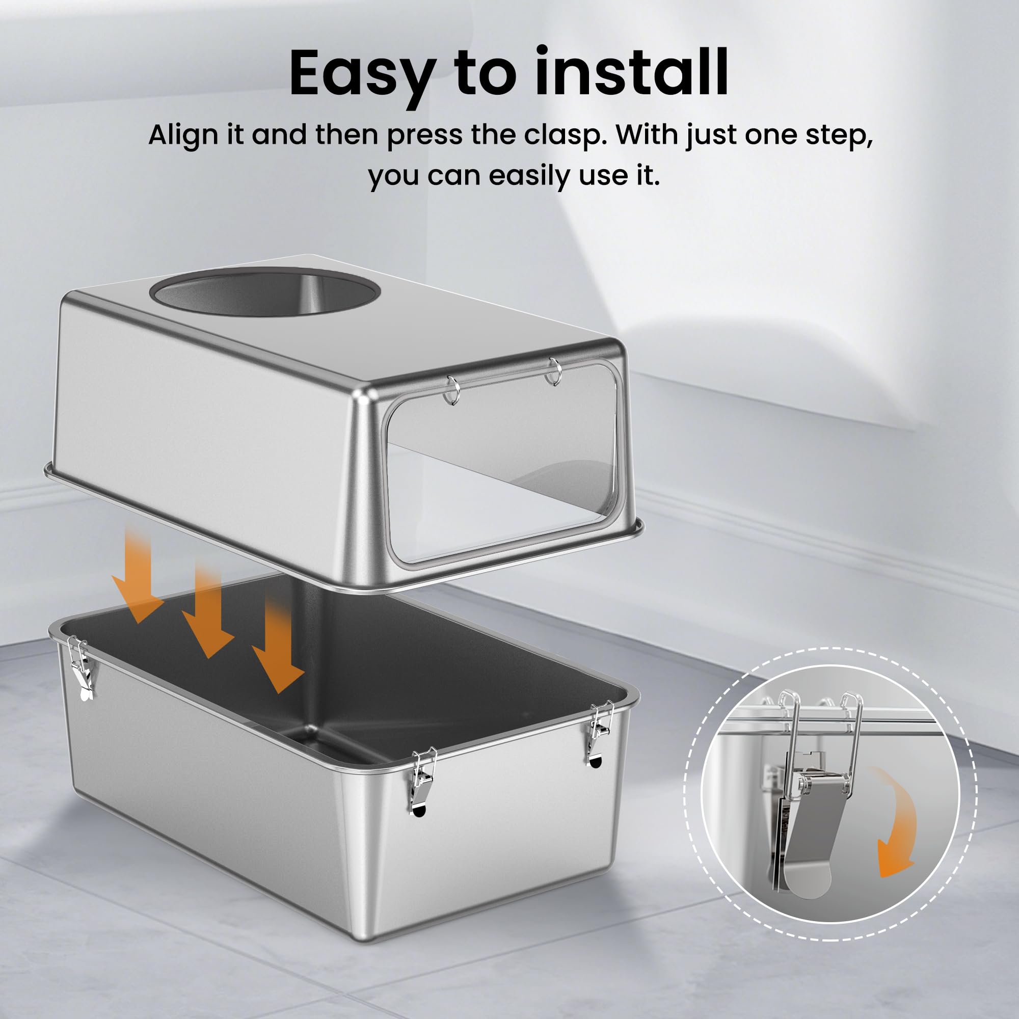 FOPUNB stainless steel litter box includes scoop for quick cleanup