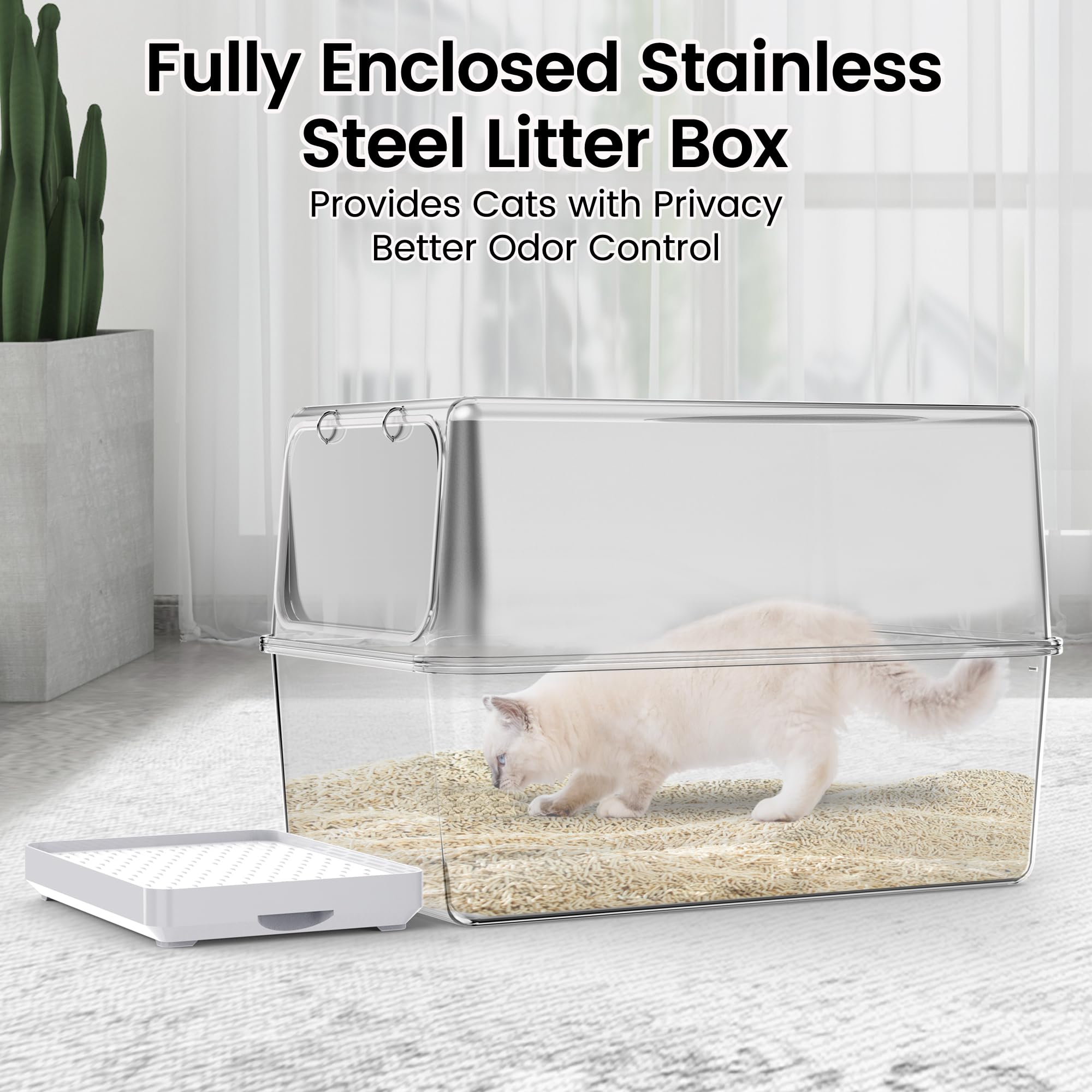 FOPUNB stainless steel litter box odor control reduces smells between cleanings