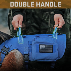Forestpaw tactical harness blue with MOLLE pouches enables external gear storage.