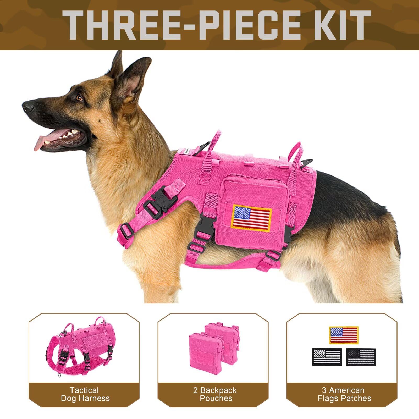 Forestpaw Medium Hot Pink Back View harness showing sturdy construction