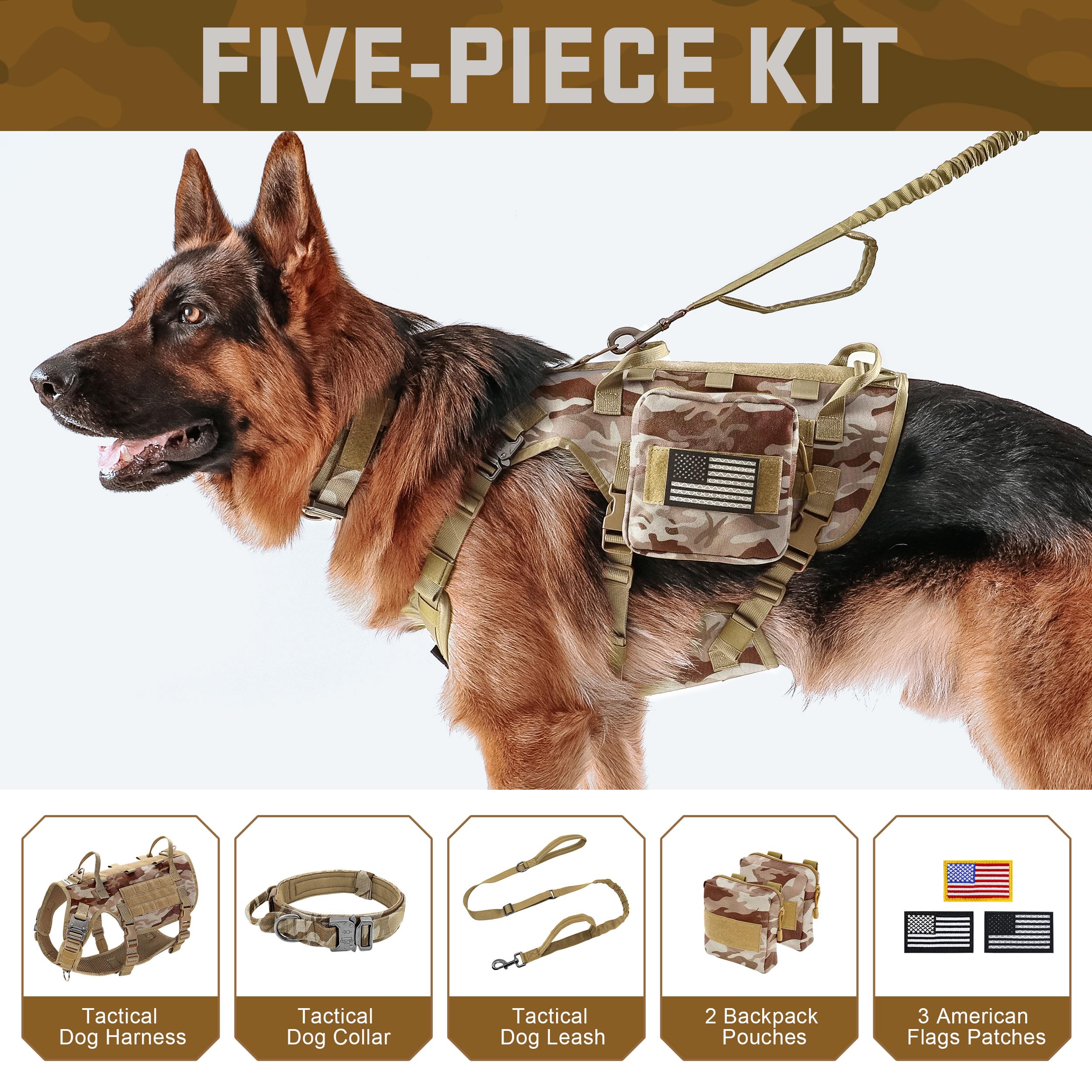 Forestpaw MOLLE backpacks on harness enable gear storage for outdoor adventures.