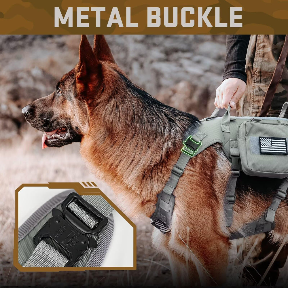 Forestpaw MOLLE backpacks gray dog harness showcases modular pockets for treats and gear