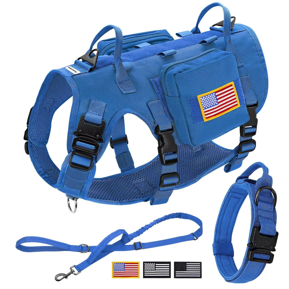 Forestpaw tactical dog harness front D-ring for no-pull control during walks.