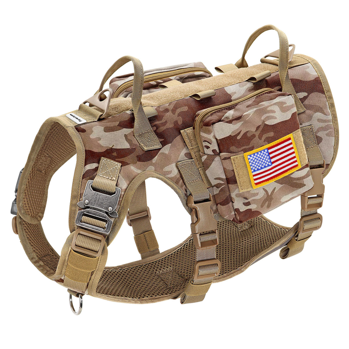 Forestpaw tactical harness front view demonstrating no-pull control for safer walks.