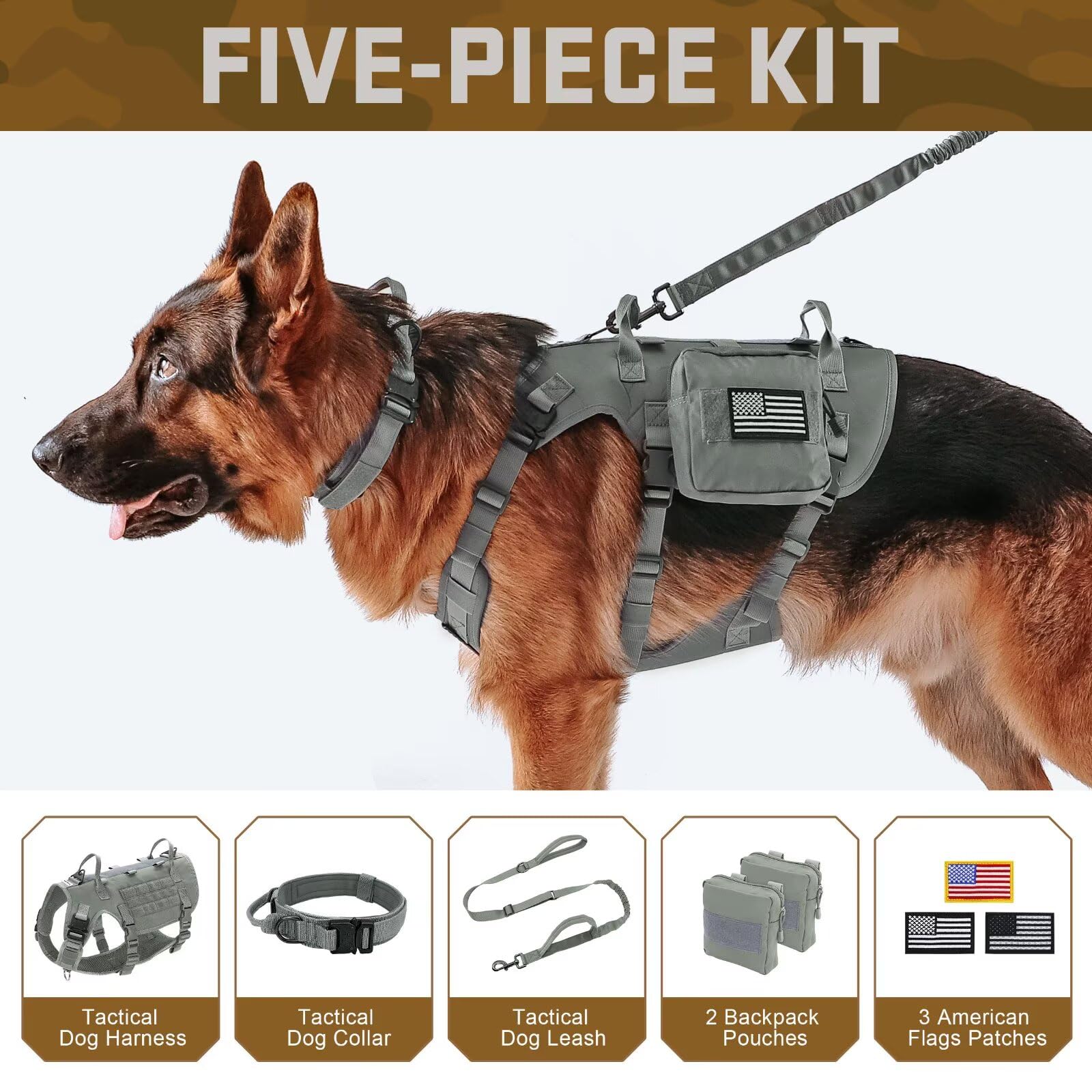 Forestpaw tactical harness gray side profile highlights durable straps and quick-grip buckles.