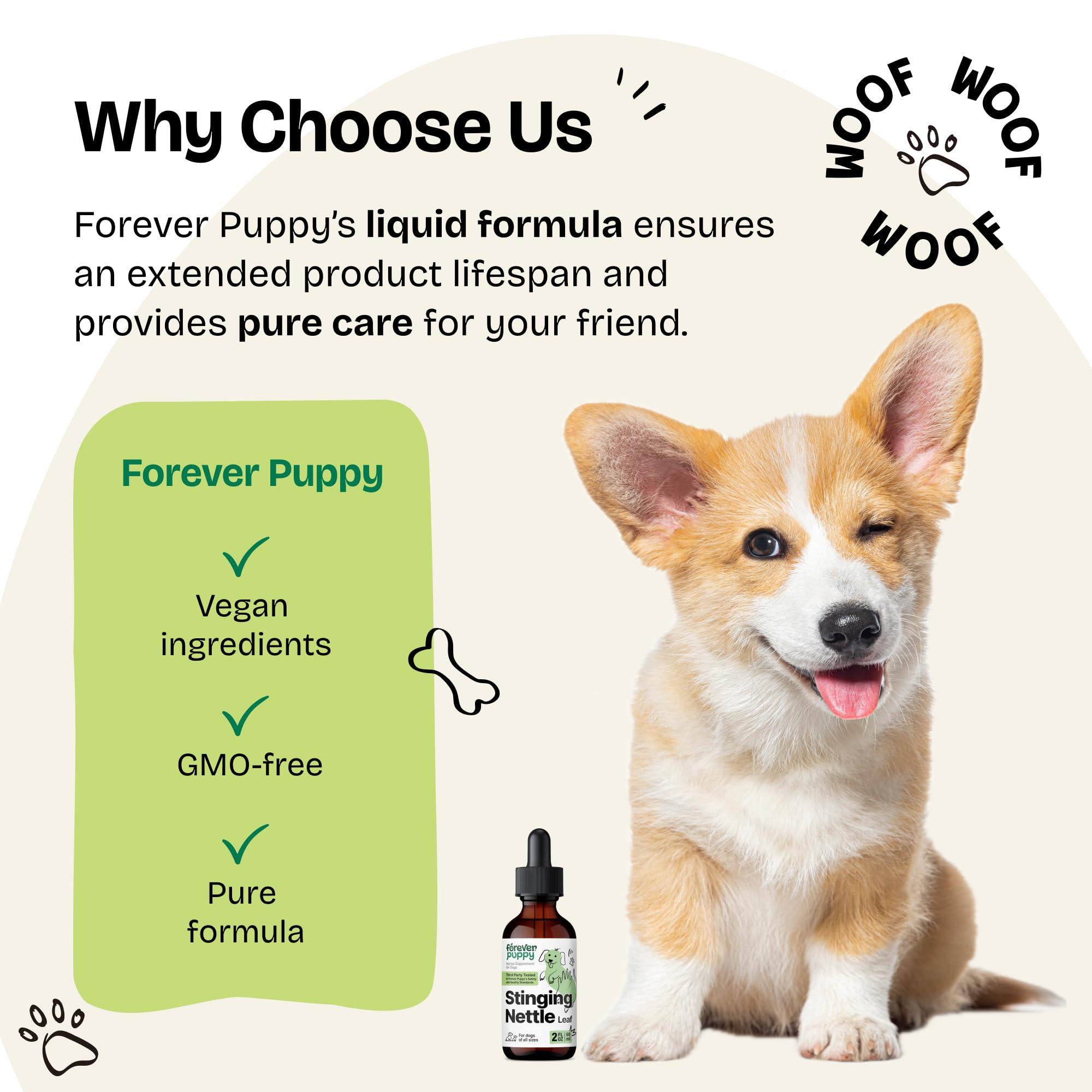 Forever Puppy clean formula ingredients list: nettle leaves, purified water, glycerin