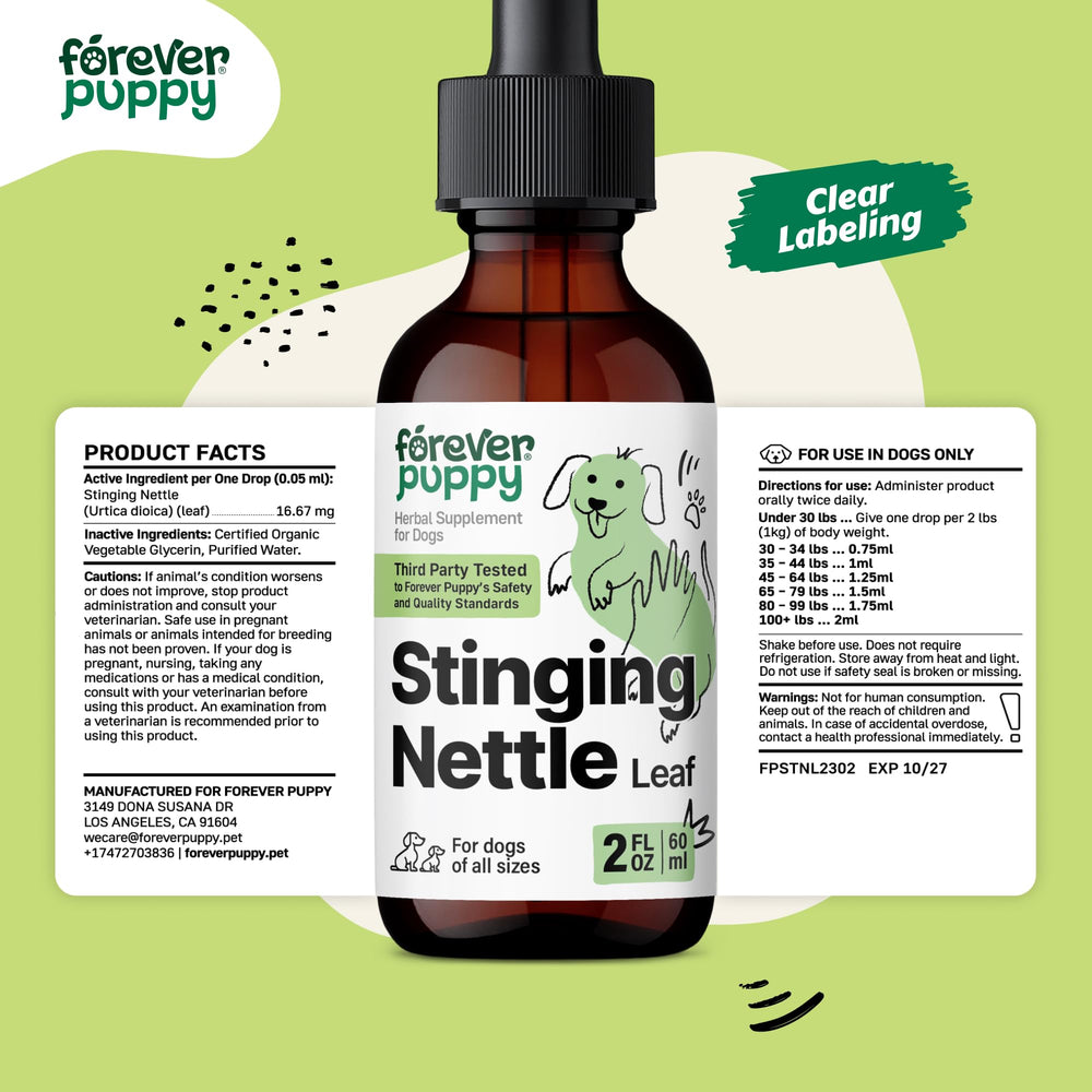 Forever Puppy label closeup indicating sugar-free and alcohol-free formulation