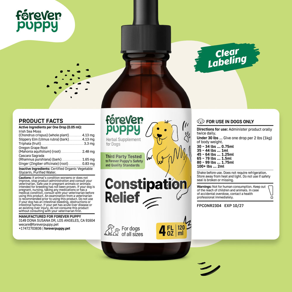 Forever Puppy tincture-administration-drops-pour—easy integration into meals or water.