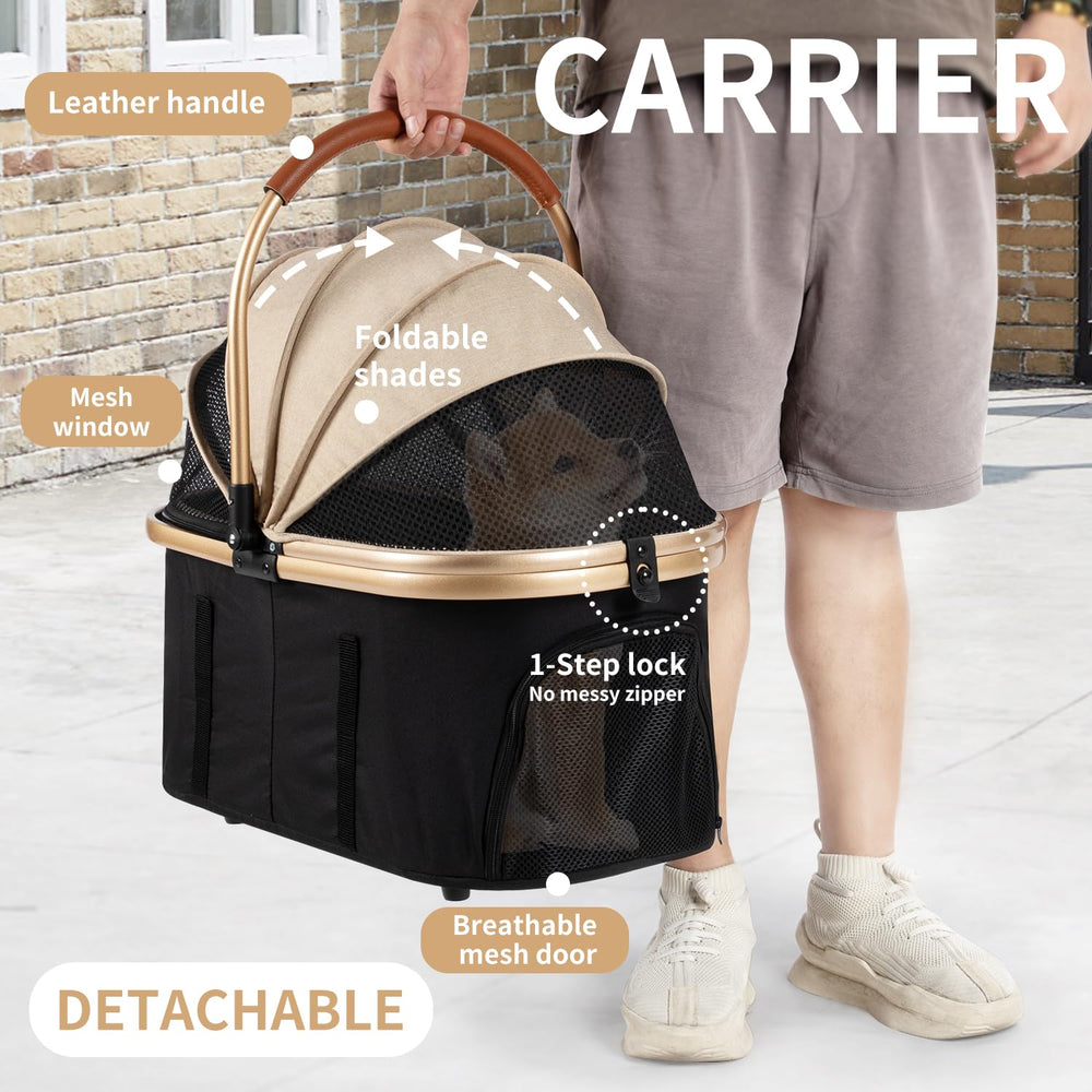 FOREVER QUEEN 3-in-1 pet stroller side view with smooth ride on various surfaces.
