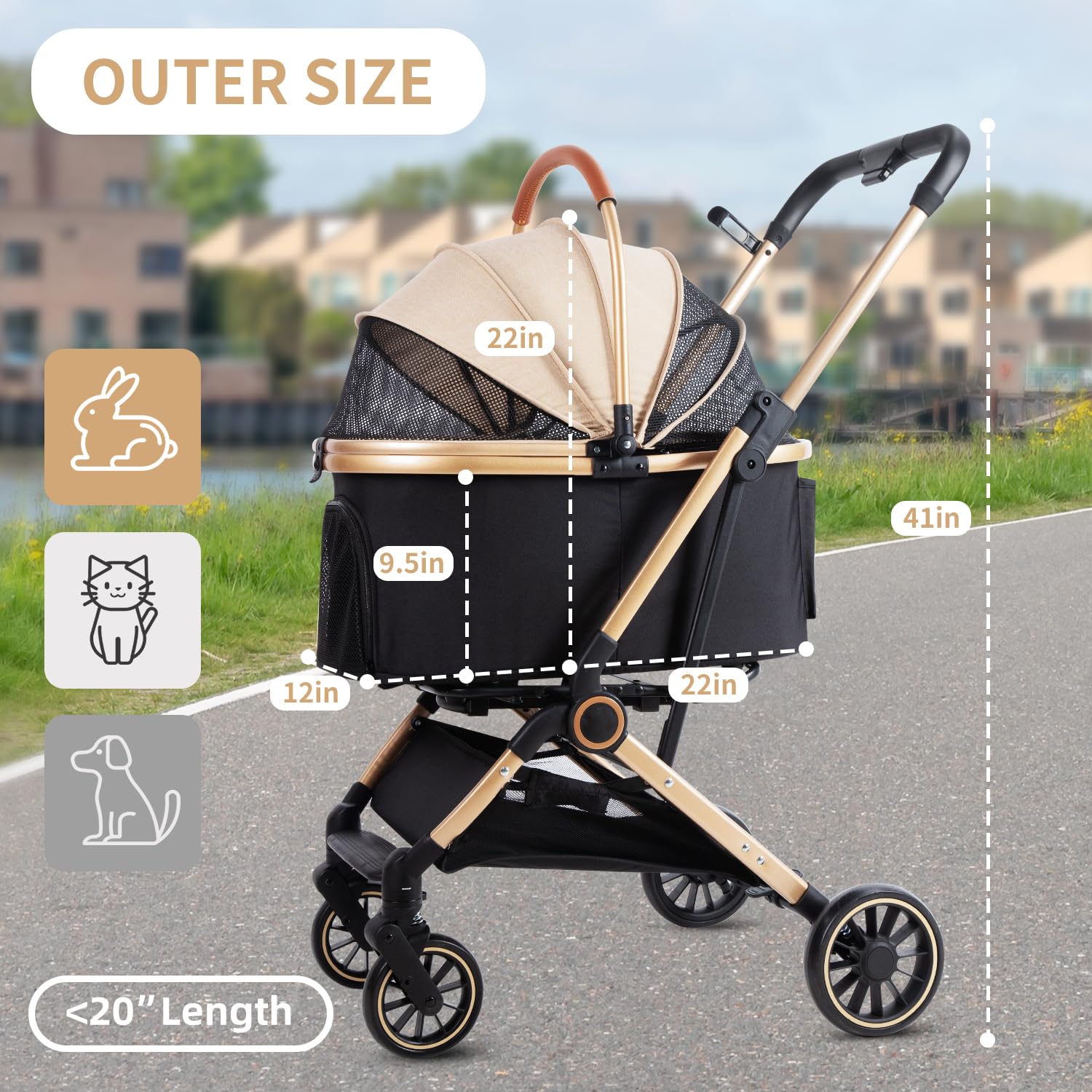 FOREVER QUEEN pet stroller storage basket showing space for essentials.