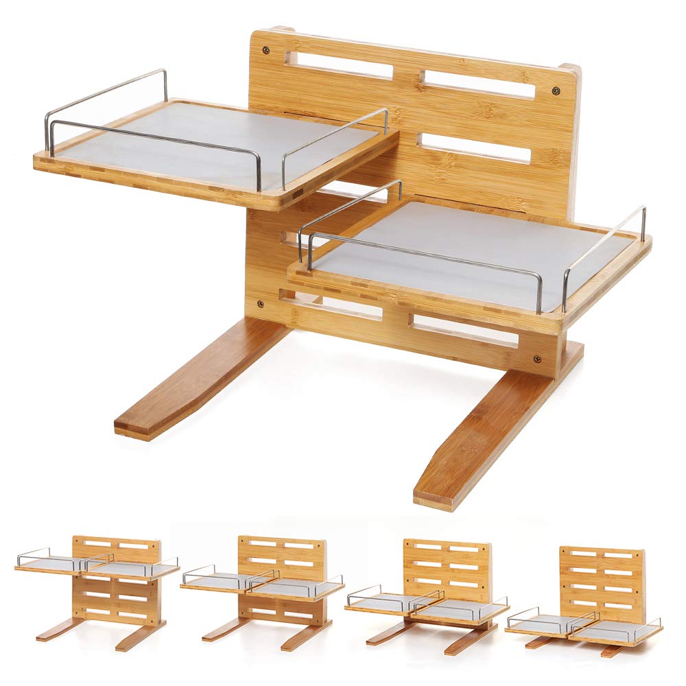 FOREYY adjustable raised dog bowls on bamboo stand for comfortable feeding at multiple heights