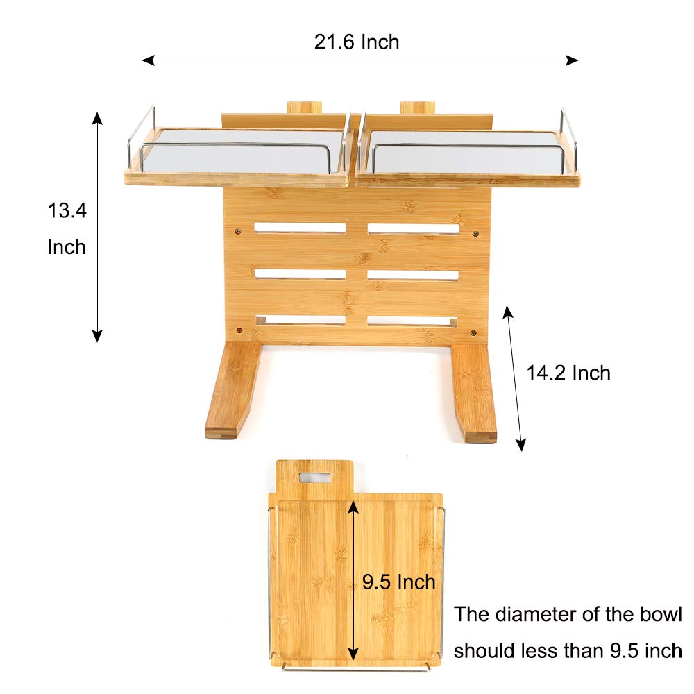 FOREYY bamboo elevated feeder with non-skid feet keeps bowls steady during meals