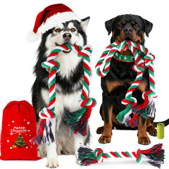 Forfon juego de cuerda navideño para perro grande, ideal para juego activo y mordidas controladas.