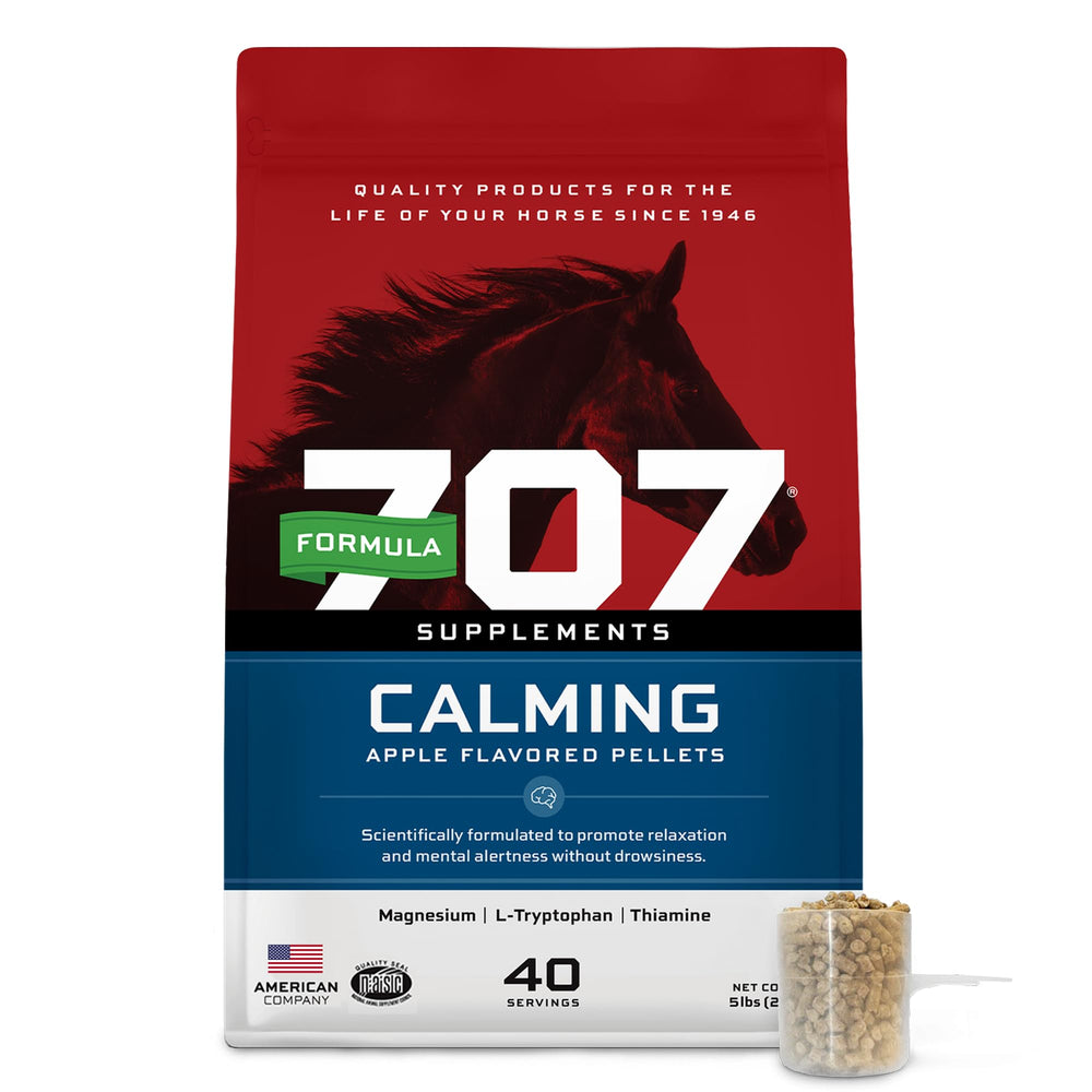 Formula 707 Calming Equine 5lb bag front promotes calmness during training.