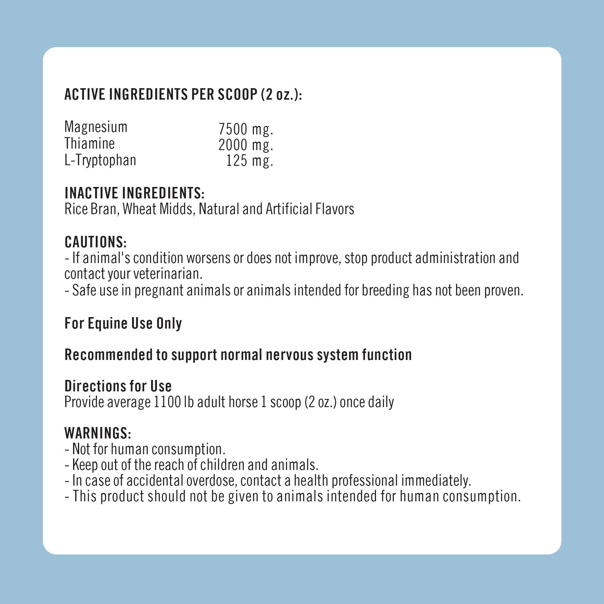 Formula 707 Calming Equine Supplement show safe label supports competition readiness.
