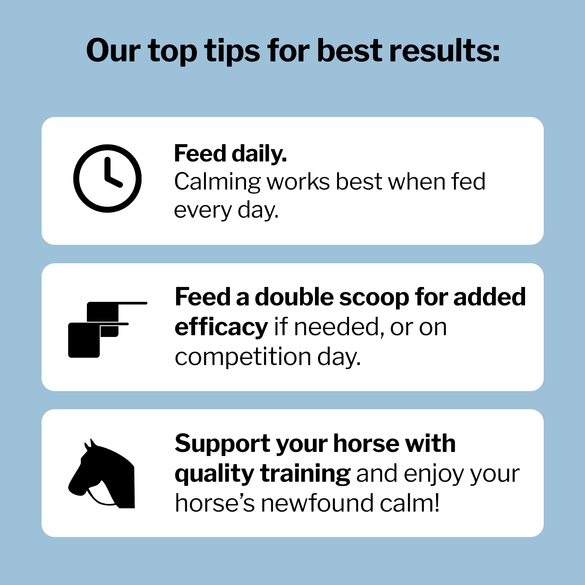 Formula 707 Calming Equine Supplement in stable setting ready for pre-workout use.