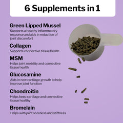 Formula 707 Green-Lipped Mussel ingredient panel highlights natural joint ingredients