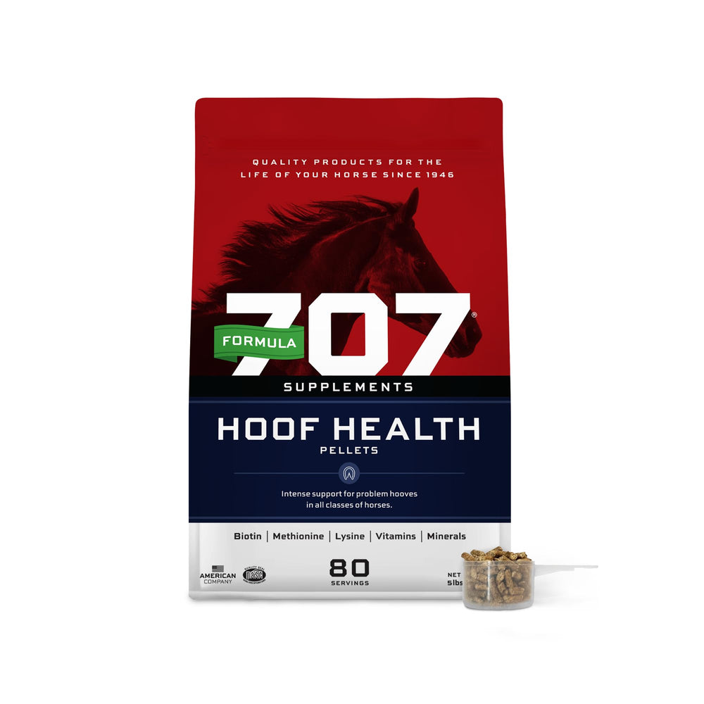 Formula 707 hoof health pellets close-up for hoof support.