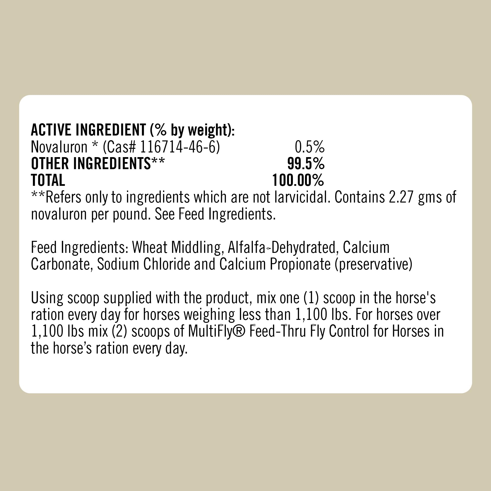 Formula 707 MultiFly palatable alfalfa-wheat-based pellets support daily feeding.