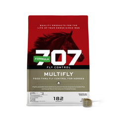 Formula 707 MultiFly pellets bag ready for barn fly control.