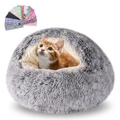 FORMYCATIE calming cat bed with cover cave in grey offers cozy nesting and security.