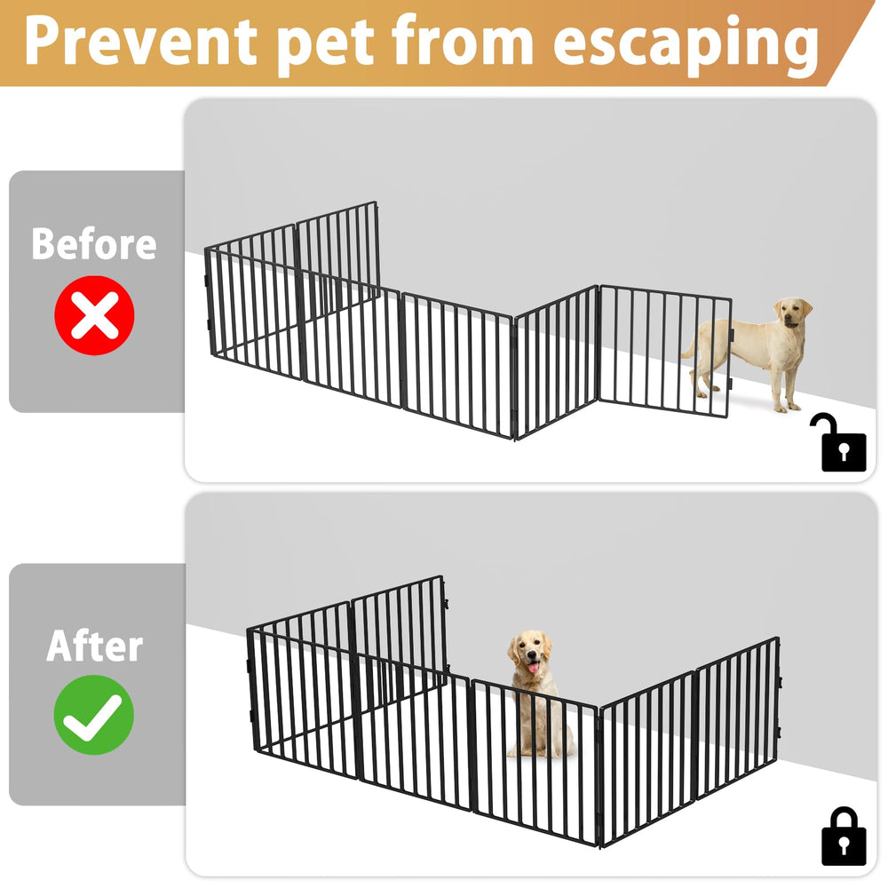 ForoGore dog-playpen-anchors-installed demonstrates sturdy wall mounting to reduce fence length.