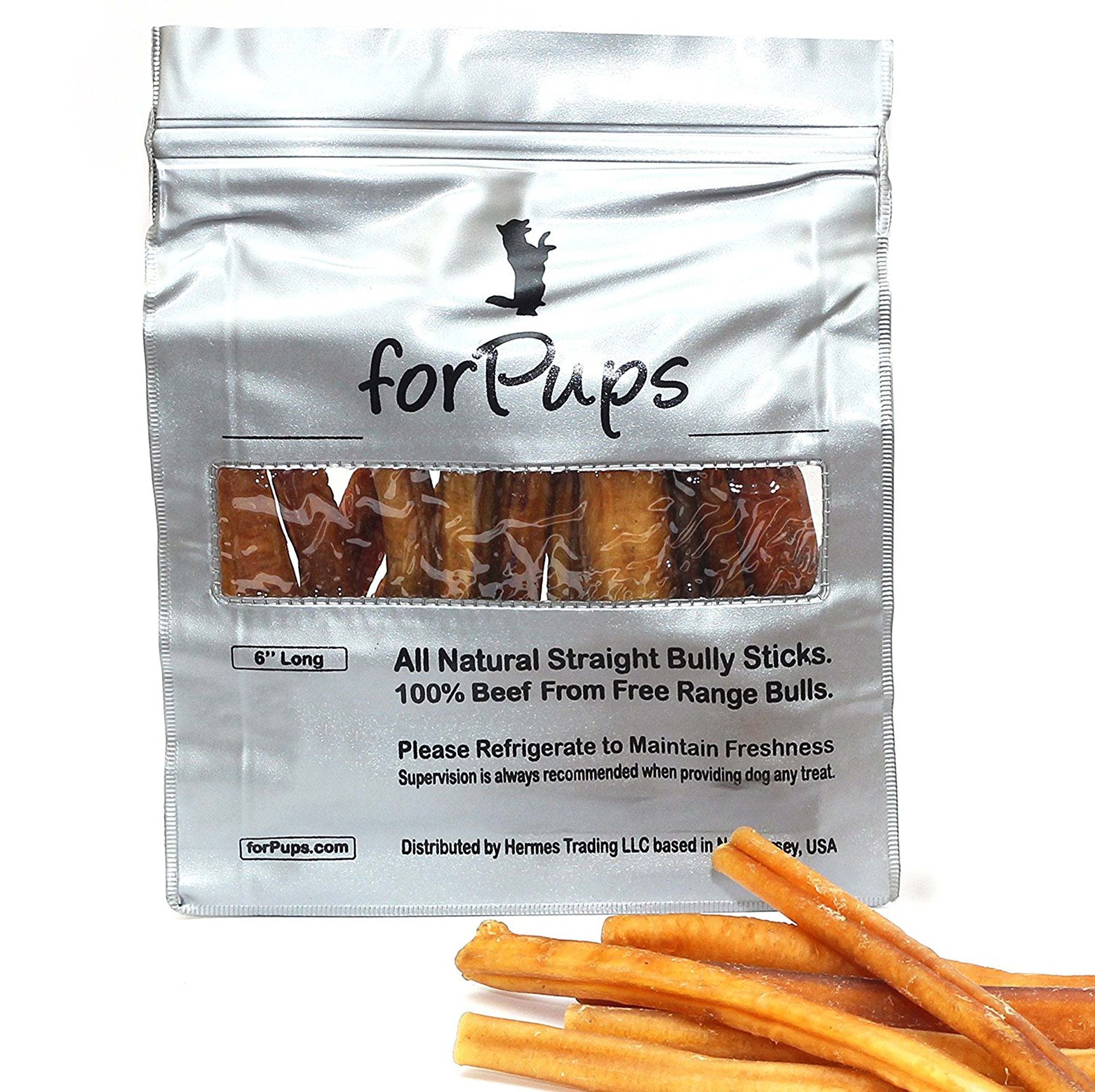 forPups bully sticks 6in closeup texture — natural surface aids dental support.