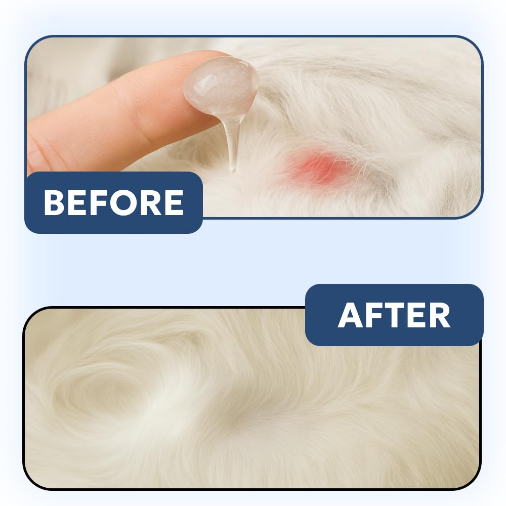 Forticept Clear Butter hydro gel hot spot care on dog showing no staining fur.