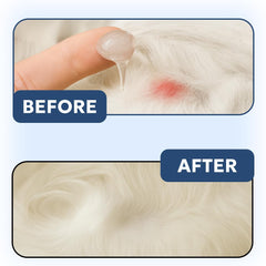 Forticept Clear Butter hydro gel hot spot care on dog showing no staining fur.