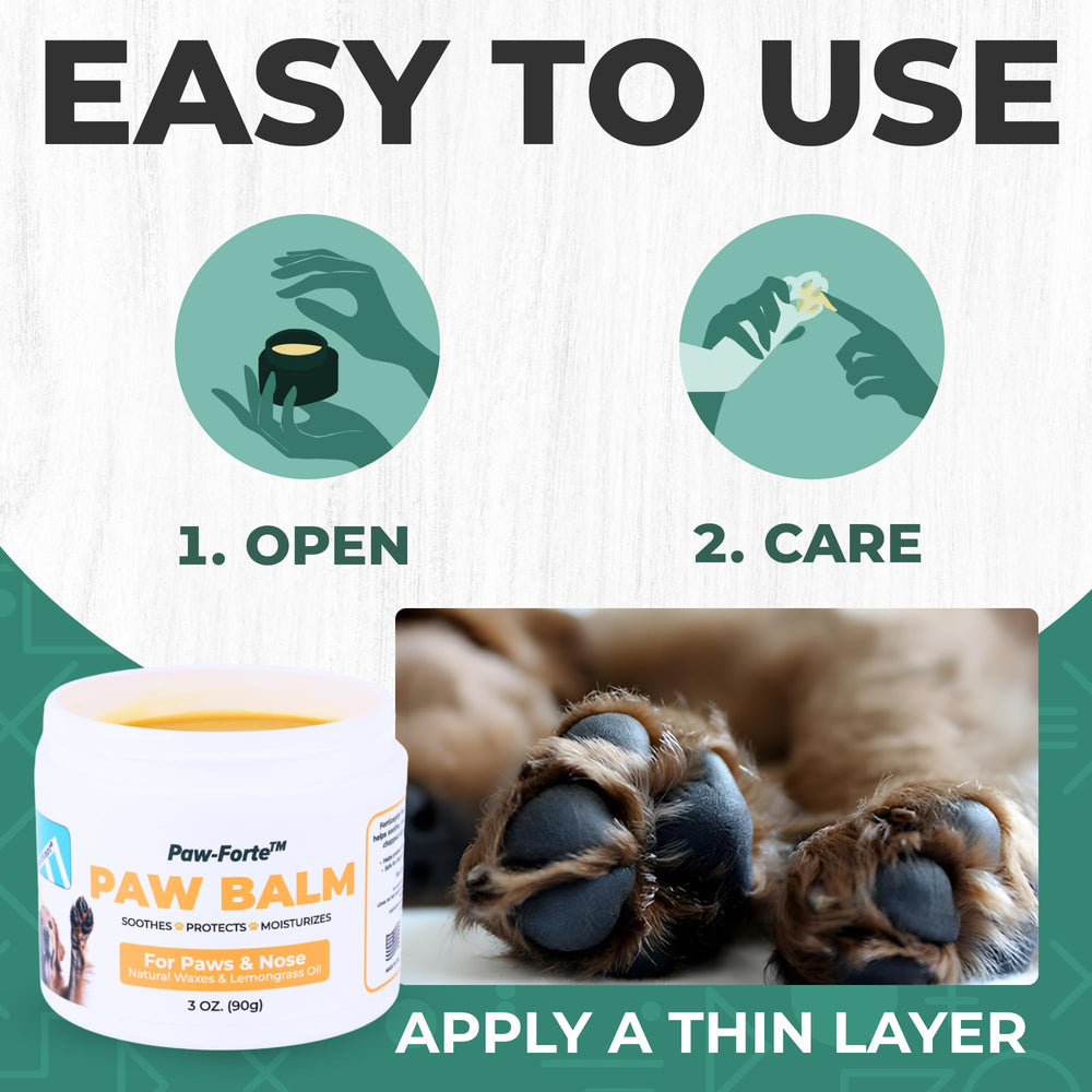 Forticept PAW Balm shields paws from ice, salt, dirt, and snow.