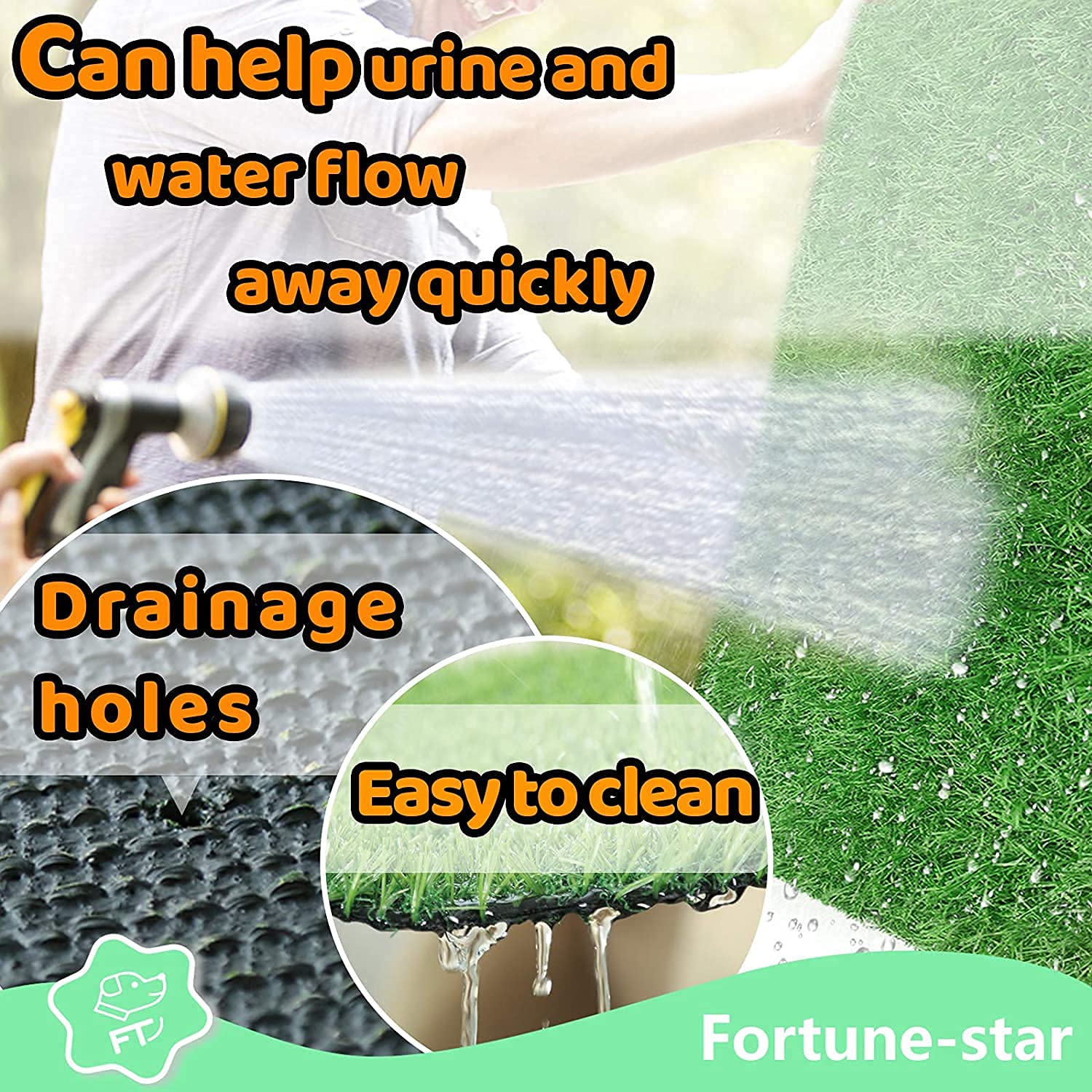 Fortune-star dog potty grass drainage-backed design demonstrates easy cleanup.