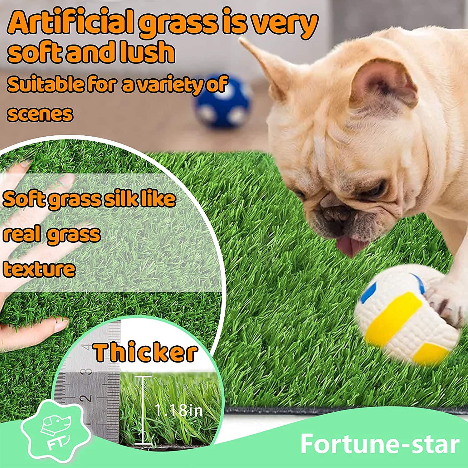 Fortune-star dog potty grass outdoor-setup displays durable turf for patios and yards.