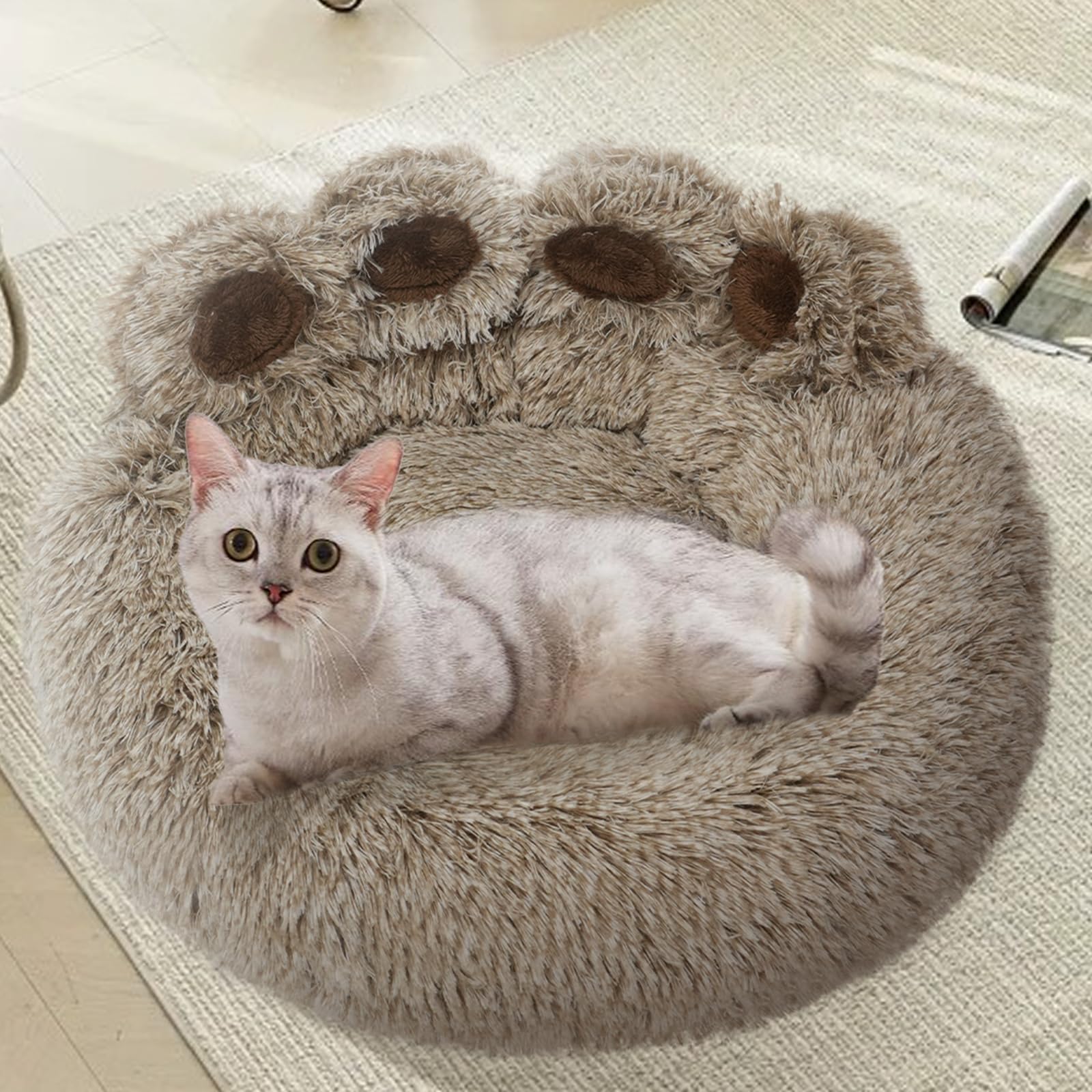 FortuneALL Calming Dog Bed front view in premium brown for cozy naps.