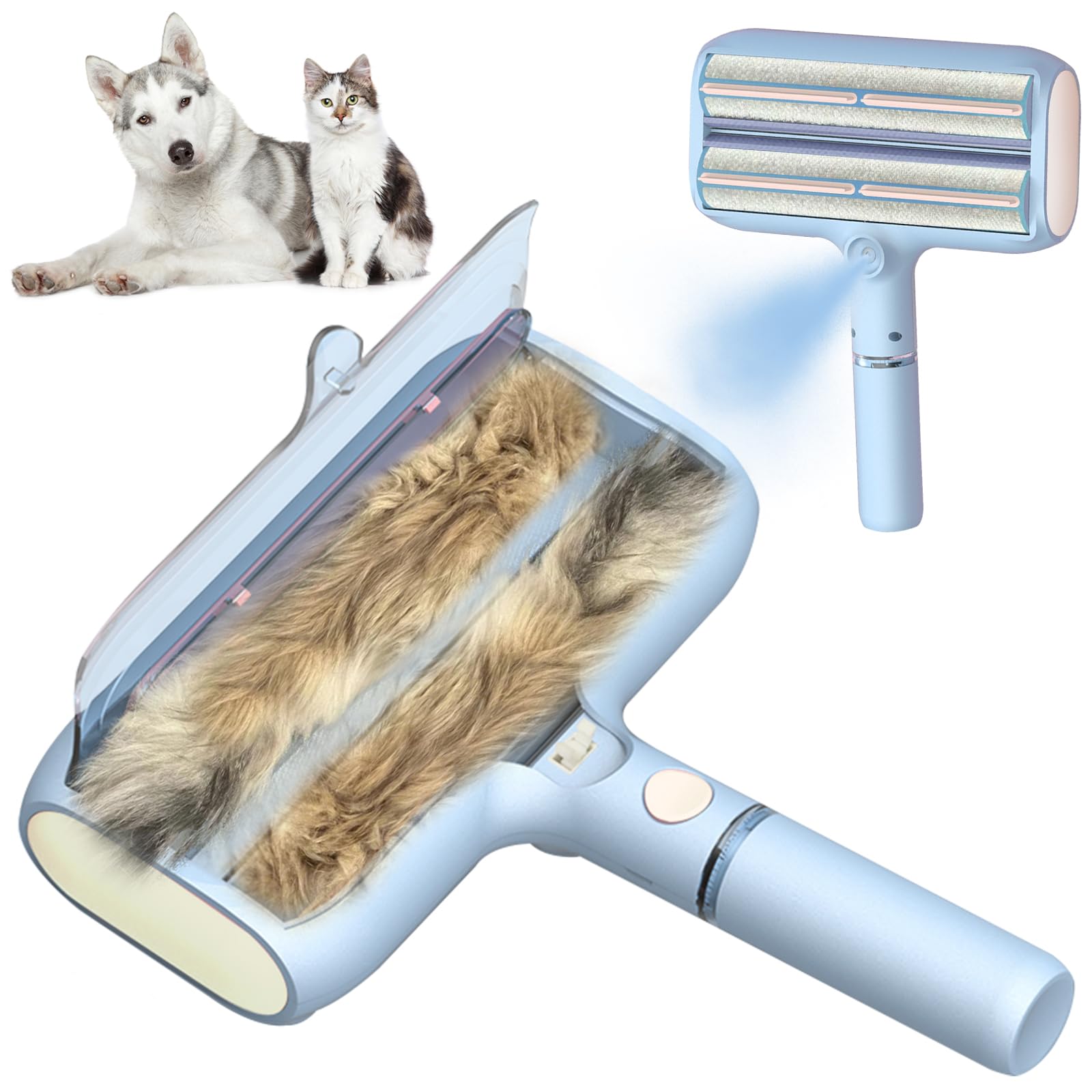 FortuneALL pet hair remover with spray function in action for splash-free cleaning