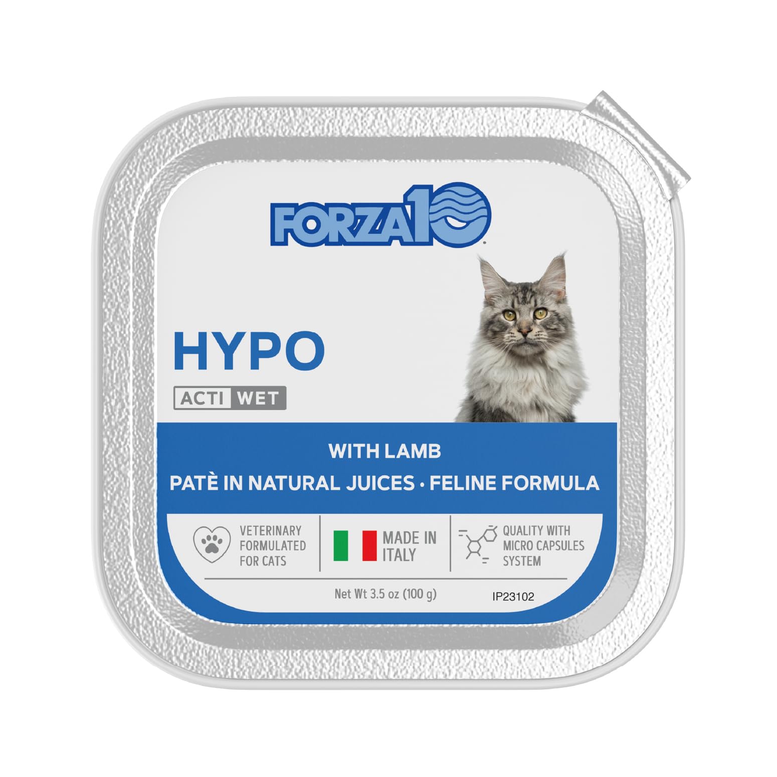 Forza10 cat food lamb wet serving bowl suggests a ready-to-serve, tasty daily meal.