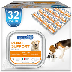 Forza10 lamb wet dog food packaging highlights kidney-support formula for dogs